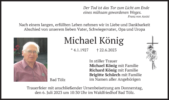 Traueranzeige von Michael König von merkurtz