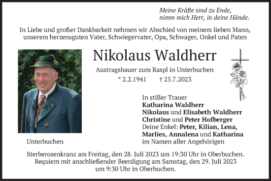 Traueranzeige von Nikolaus Waldherr von merkurtz