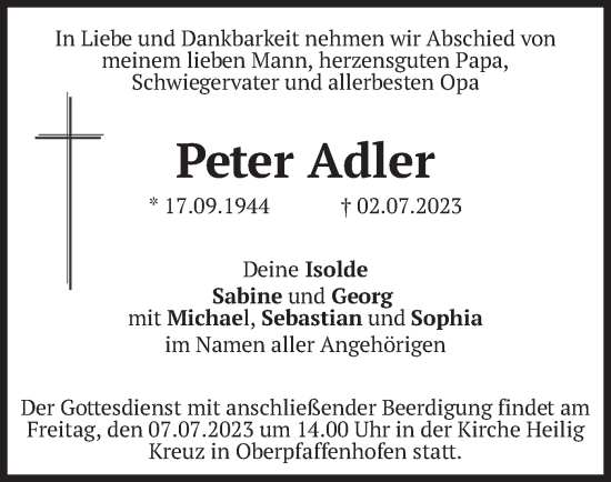 Traueranzeige von Peter Adler von merkurtz