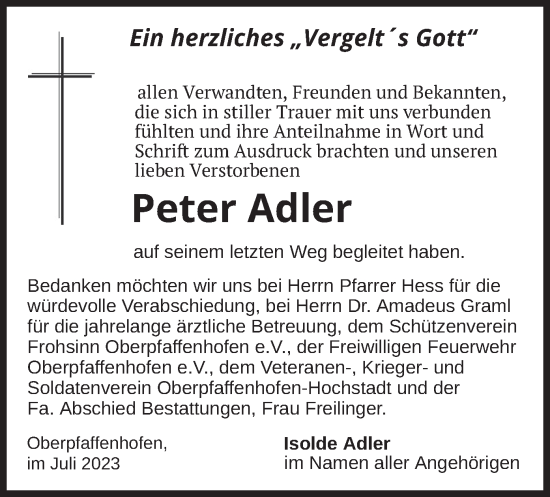 Traueranzeige von Peter Adler von merkurtz