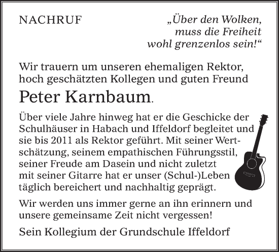 Traueranzeige von Peter Karnbaum von merkurtz