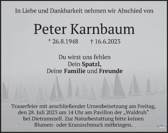 Traueranzeige von Peter Karnbaum von merkurtz