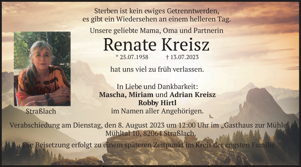  Traueranzeige für Renate Kreisz vom 29.07.2023 aus merkurtz