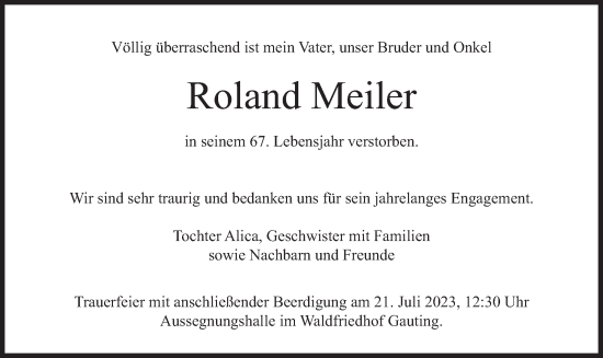 Traueranzeige von Roland Meiler von merkurtz