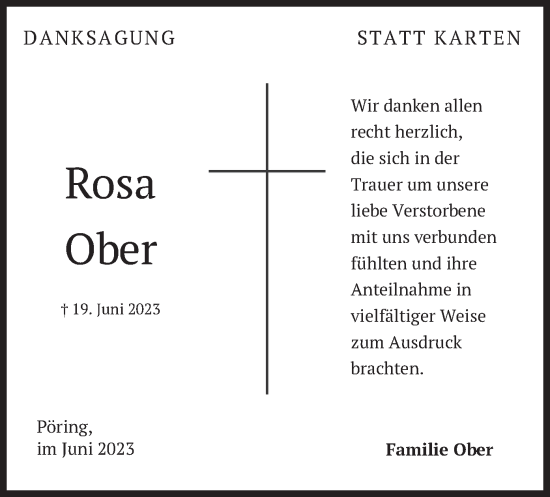 Traueranzeige von Rosa Ober von merkurtz