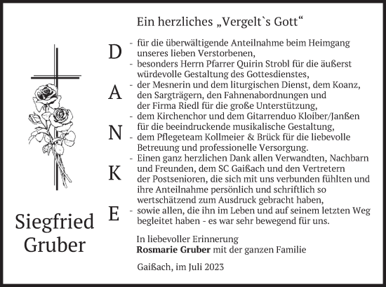 Traueranzeige von Siegfried Gruber von merkurtz