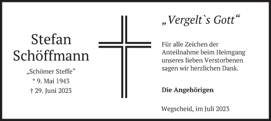 Traueranzeige von Stefan Schöffmann von merkurtz