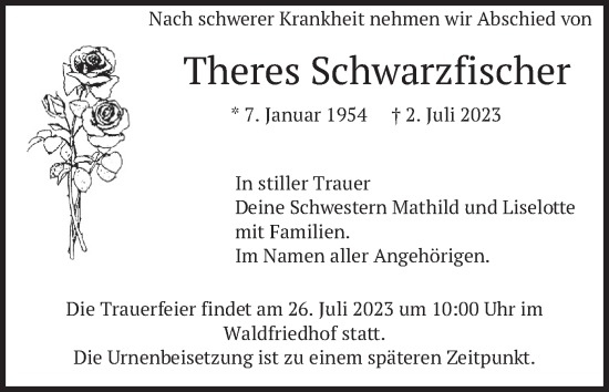 Traueranzeige von Theres Schwarzfischer von merkurtz