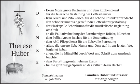 Traueranzeige von Therese Huber von merkurtz