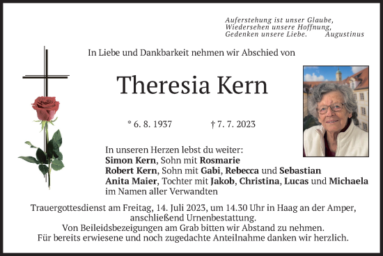 Traueranzeige von Theresia Kern von merkurtz