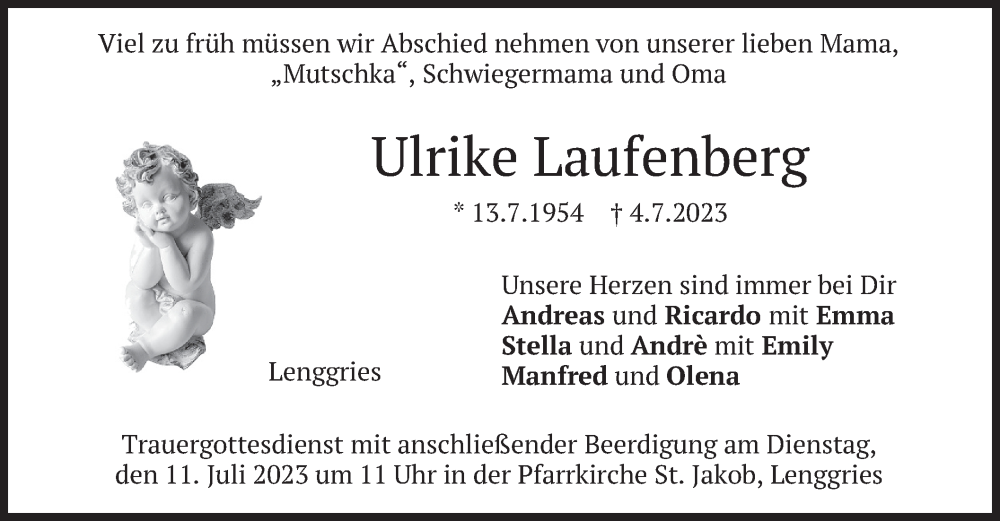  Traueranzeige für Ulrike Laufenberg vom 08.07.2023 aus merkurtz