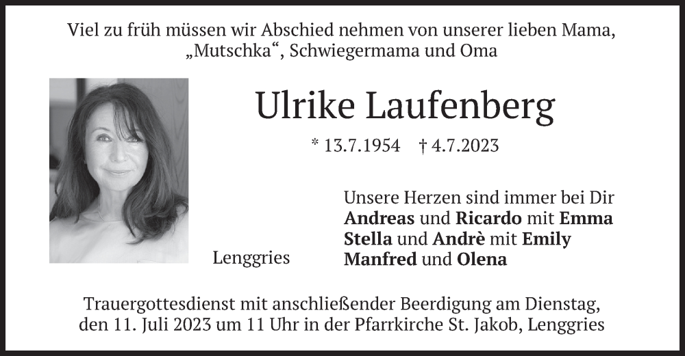  Traueranzeige für Ulrike Laufenberg vom 08.07.2023 aus merkurtz