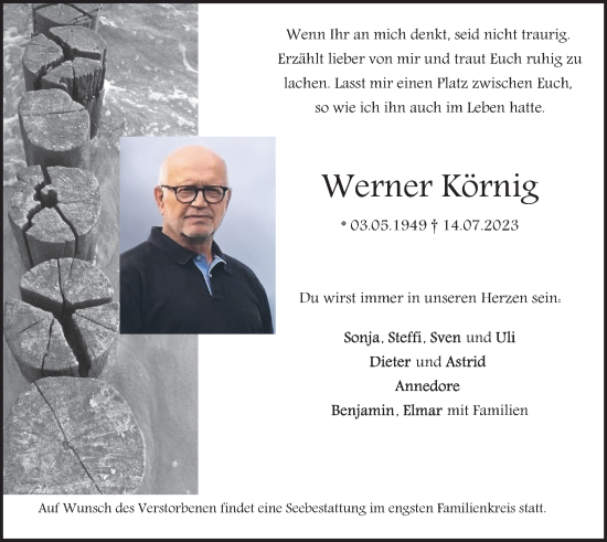 Traueranzeige von Werner Körnig von merkurtz