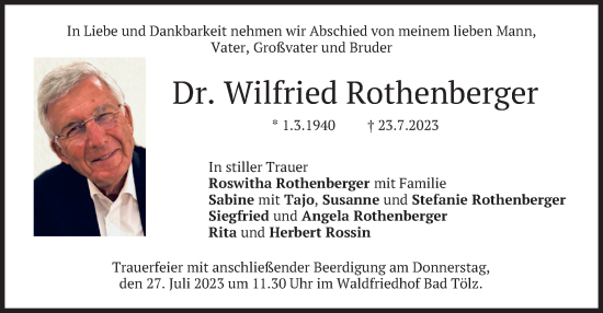 Traueranzeige von Wilfried Rothenberger von merkurtz
