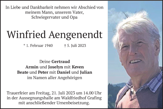 Traueranzeige von Winfried Aengenendt von merkurtz
