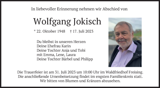 Traueranzeige von Wolfgang Jokisch von merkurtz