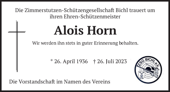 Traueranzeige von Alois Horn von merkurtz