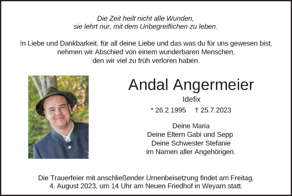  Traueranzeige für Andal Angermeier vom 01.08.2023 aus merkurtz