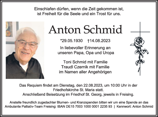 Traueranzeigen Von Anton Schmid | Trauer.merkur.de