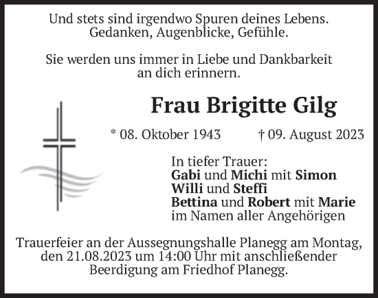 Traueranzeige von Brigitte Gilg von merkurtz