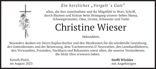 Traueranzeige von Christine Wieser von merkurtz