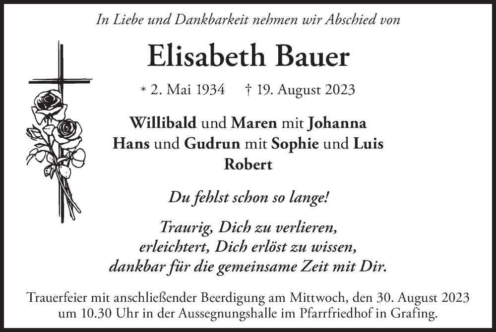 Traueranzeigen Von Elisabeth Bauer | Trauer.merkur.de