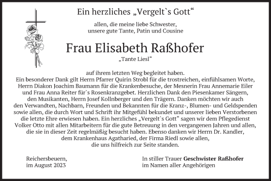 Traueranzeige von Elisabeth Raßhofer von merkurtz