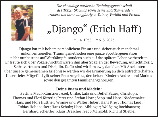 Traueranzeige von Erich Haff von merkurtz