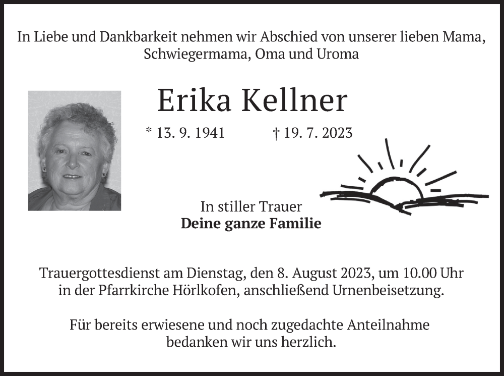 Traueranzeigen Von Erika Kellner | Trauer.merkur.de