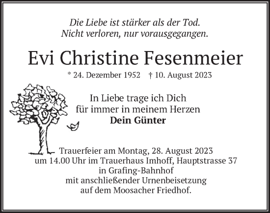 Traueranzeige von Evi Christine Fesenmeier von merkurtz