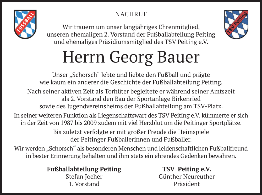 Traueranzeigen Von Georg Bauer Trauermerkurde