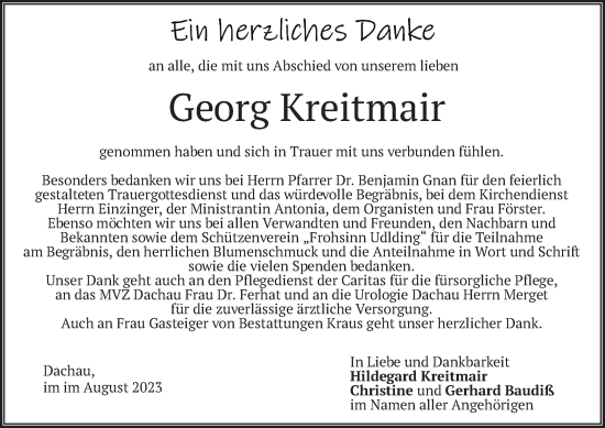 Traueranzeige von Georg Kreitmair von merkurtz