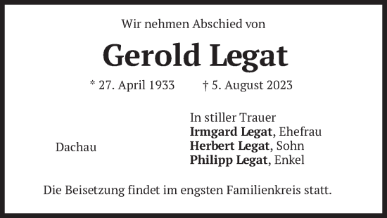 Traueranzeige von Gerold Legat von merkurtz