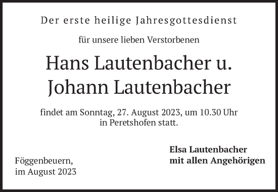 Traueranzeige von Hans und Johann Lautenbacher von merkurtz