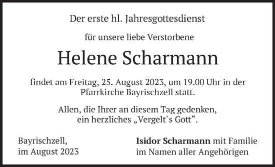 Traueranzeige von Helene Scharmann von merkurtz