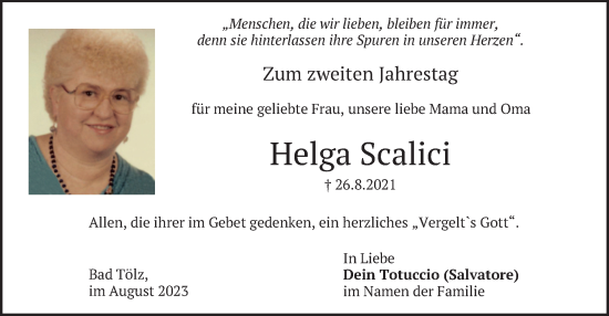 Traueranzeige von Helga Scalici von merkurtz
