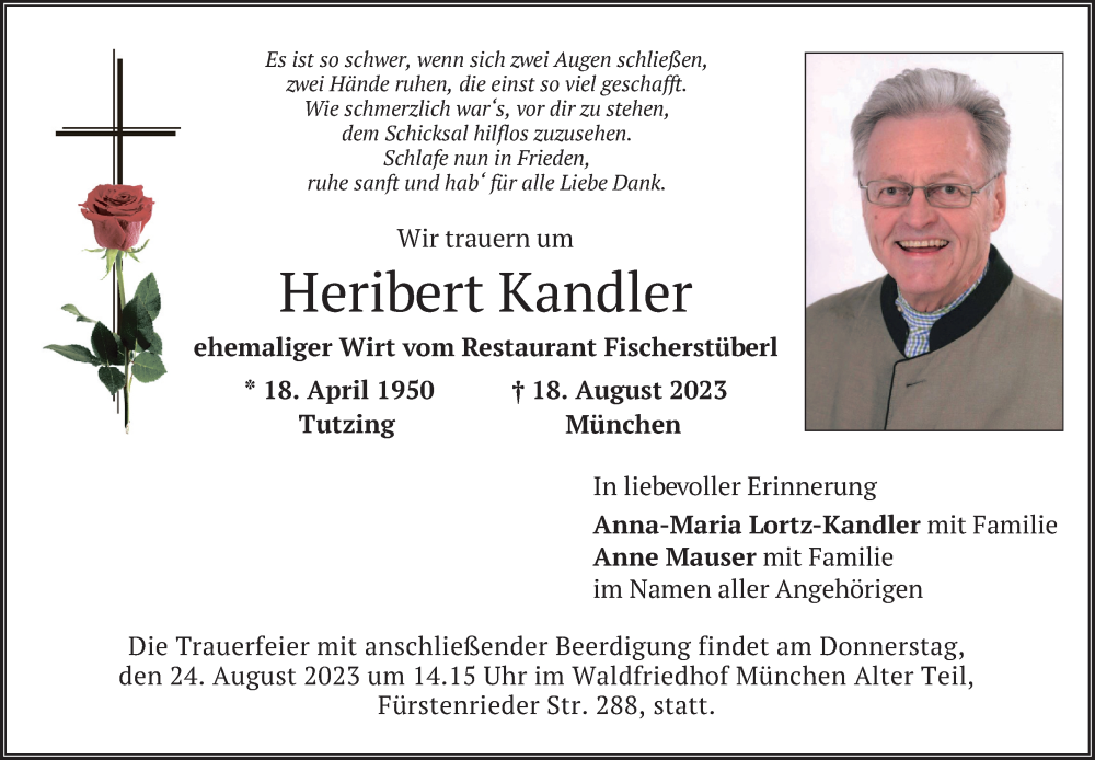  Traueranzeige für Heribert Kandler vom 21.08.2023 aus merkurtz
