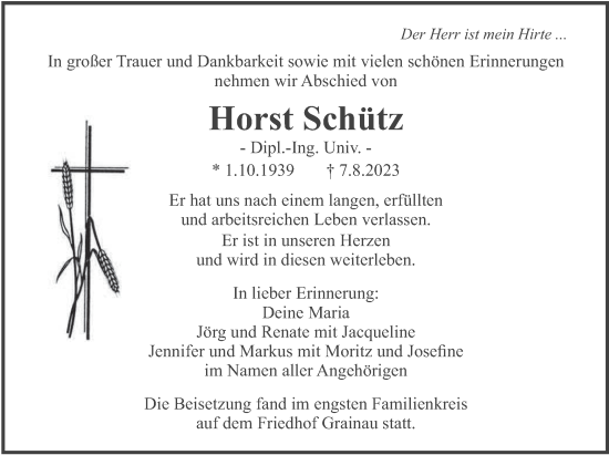 Traueranzeige von Horst Schütz von merkurtz