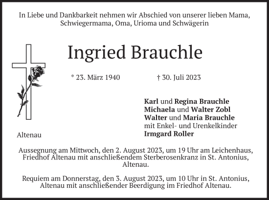 Traueranzeige von Ingried Brauchle von merkurtz