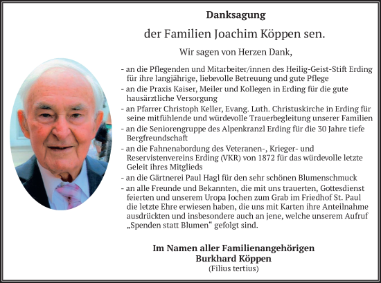 Traueranzeige von Joachim Köppen von merkurtz