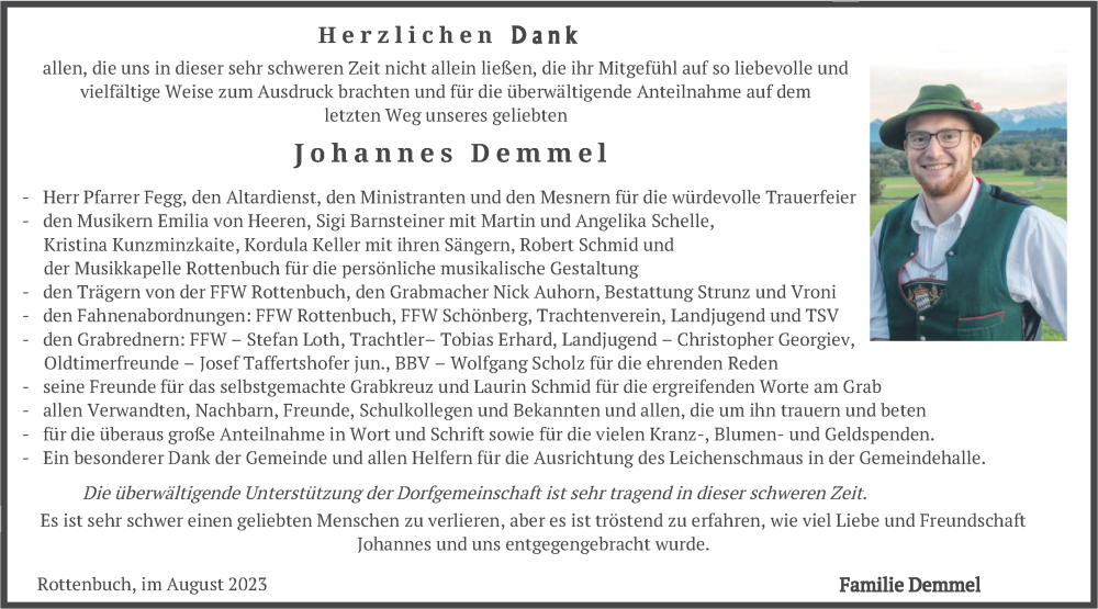  Traueranzeige für Johannes Demmel vom 05.08.2023 aus merkurtz