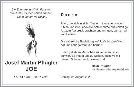 Traueranzeige von Josef Martin Pflügler von merkurtz