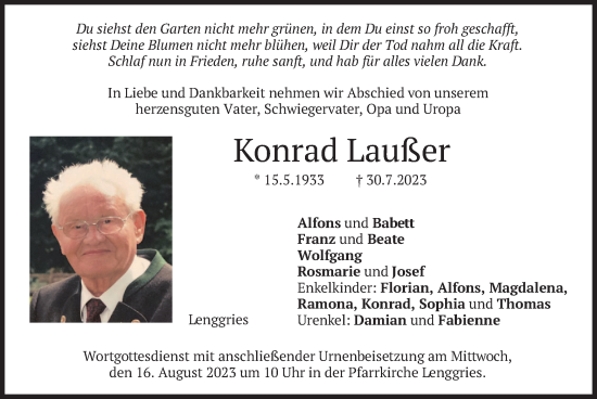 Traueranzeige von Konrad Laußer von merkurtz