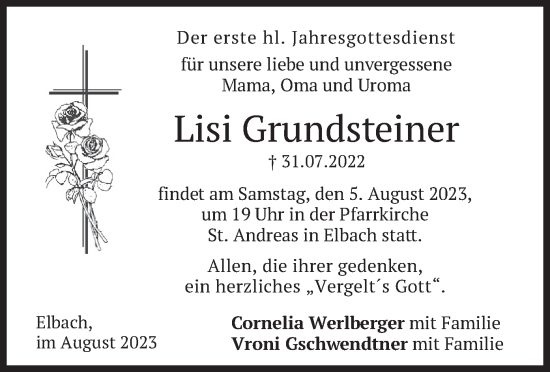 Traueranzeige von Lisi Grundsteiner von merkurtz