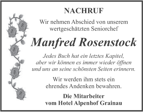 Traueranzeige von Manfred Rosenstock von merkurtz