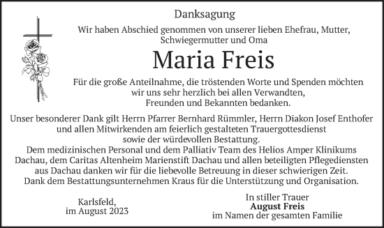 Traueranzeige von Maria Freis von merkurtz