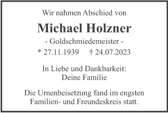Traueranzeige von Michael Holzner von merkurtz