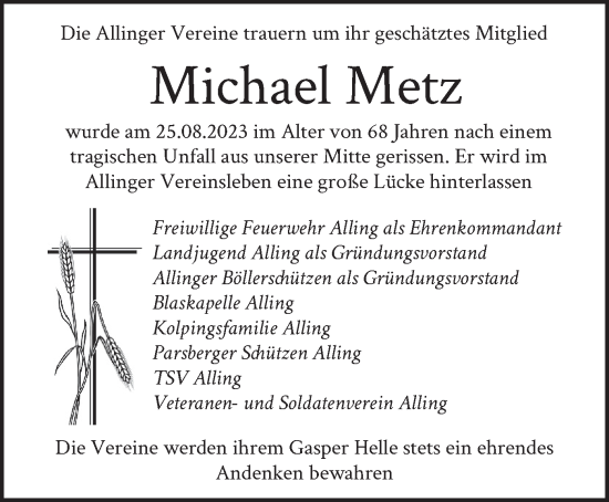 Traueranzeige von Michael Metz von merkurtz