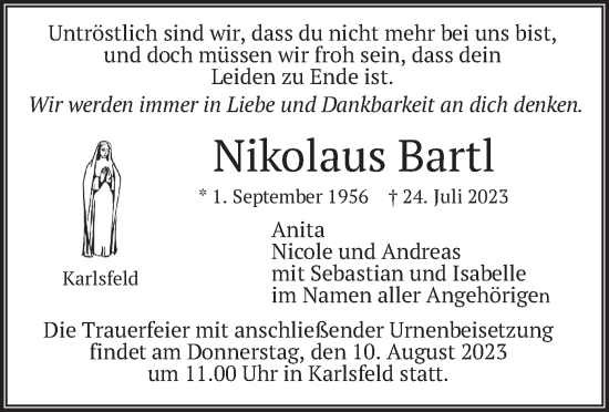 Traueranzeige von Nikolaus Bartl von merkurtz