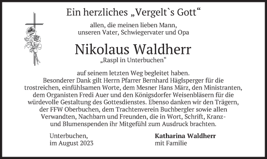 Traueranzeige von Nikolaus Waldherr von merkurtz